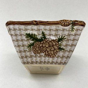 St Nicholas Square Snow Valley Square Textured Pinecone Christmas Bowl Dish